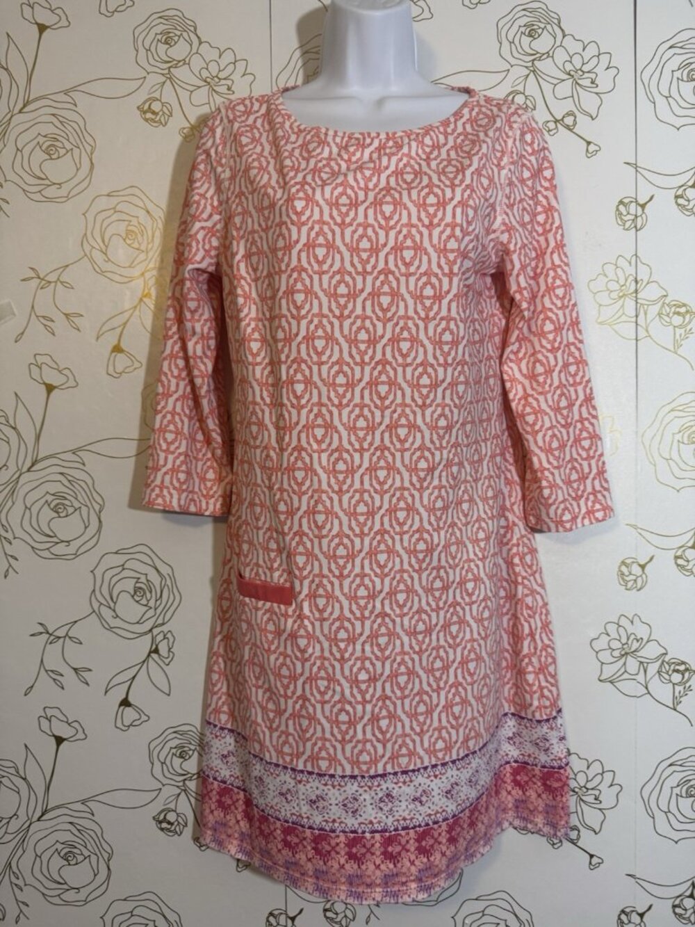 Cabana Life Dress Medium Coral And White 3/4 Sleeve Amelia 02